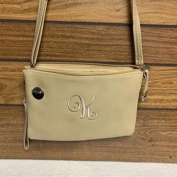 Initials, Inc taupe slim purse plenty of storage adjustable strap K initial - Picture 2 of 7